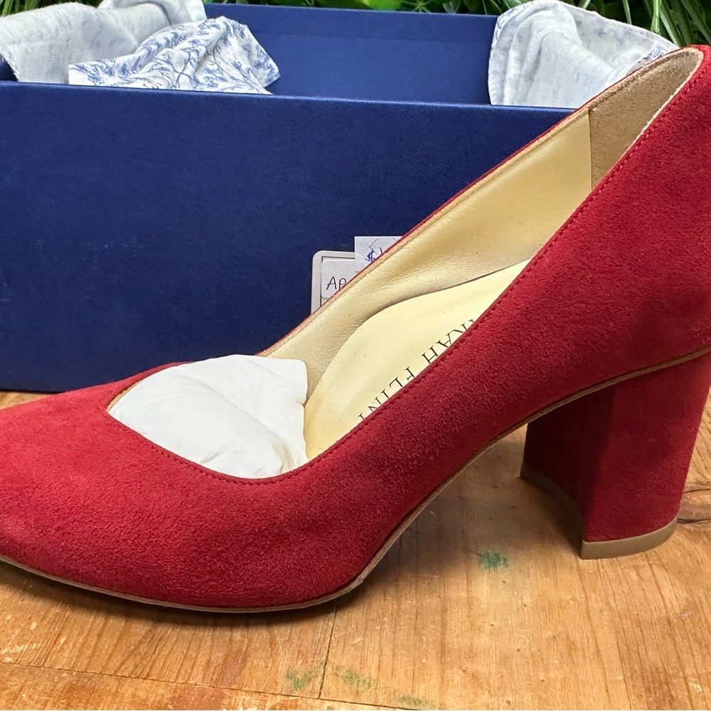 Sarah Flint Red Suede Heels Classic Block Pumps perfect round toe pump 70